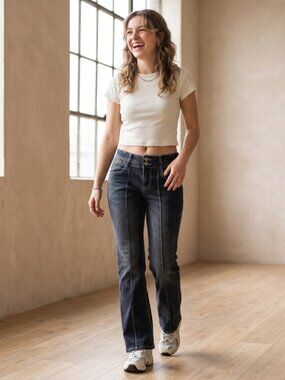 Indigo Rein Jeans Womens Size 9 W28 L31 Front Seam Double Button Stretch Denim